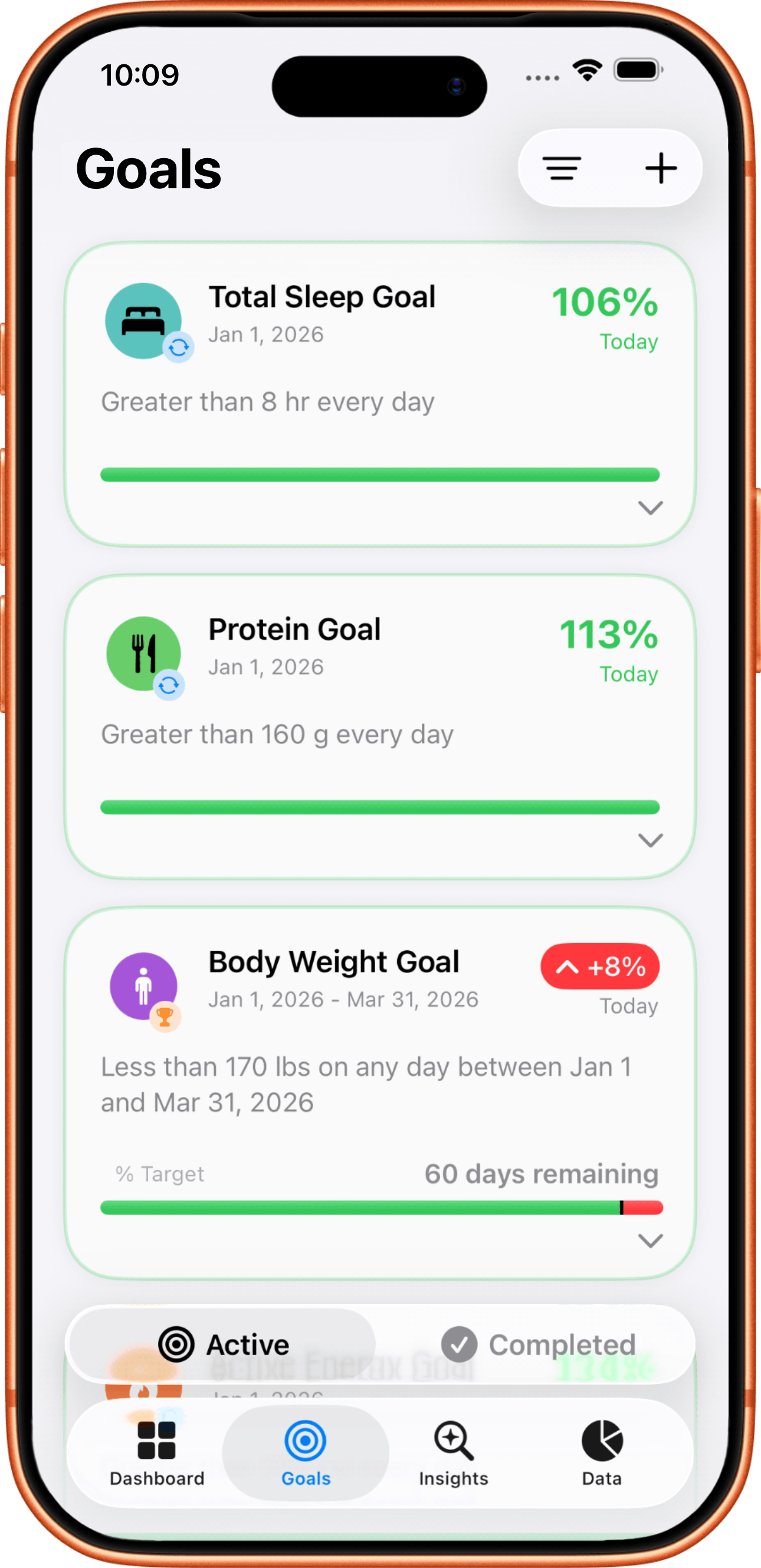 Coefficients app dashboard screenshot in light mode